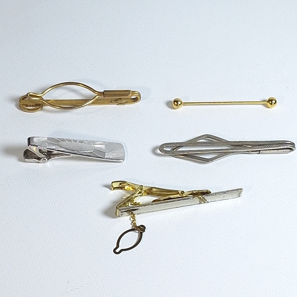 Vintage Lot 5 Assorted Tie Clips Pins - Picture 2 of 9